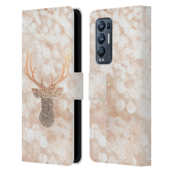 Monika Strigel Champagne Gold Deer Leather Book Wallet Case Cover For OPPO Find X3 Neo / Reno5 Pro+ 5G