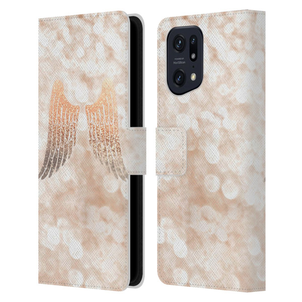 Monika Strigel Champagne Gold Wings Leather Book Wallet Case Cover For OPPO Find X5