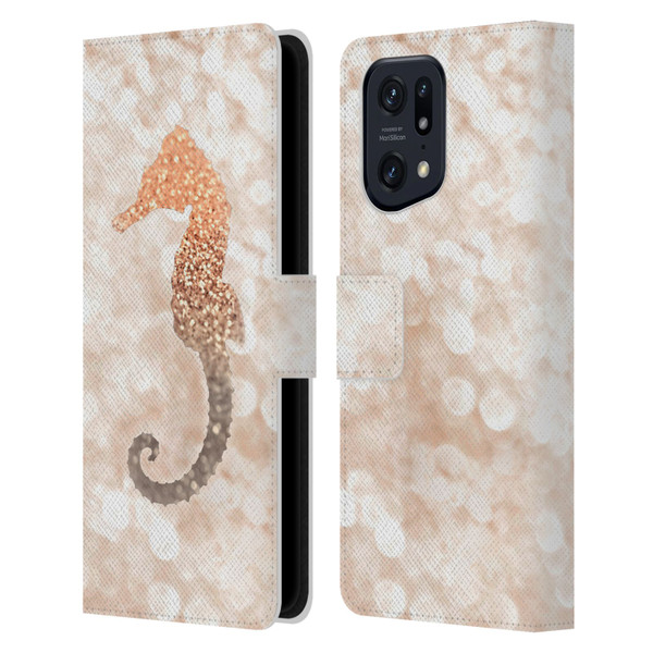 Monika Strigel Champagne Gold Seahorse Leather Book Wallet Case Cover For OPPO Find X5 Pro