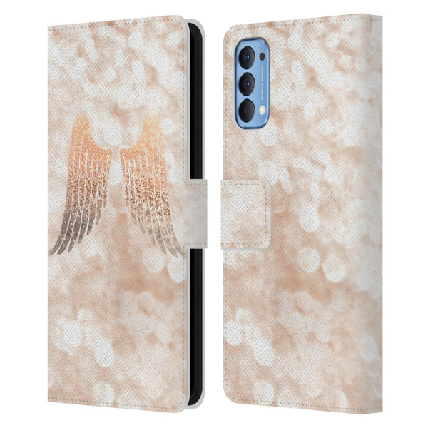 Monika Strigel Champagne Gold Wings Leather Book Wallet Case Cover For OPPO Reno 4 5G