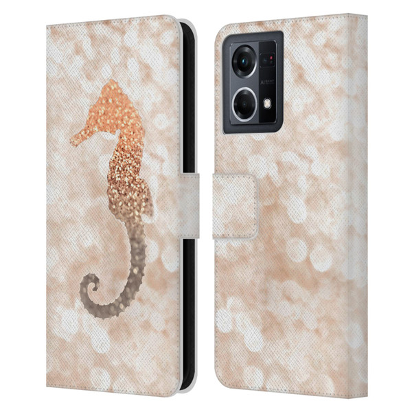 Monika Strigel Champagne Gold Seahorse Leather Book Wallet Case Cover For OPPO Reno8 4G