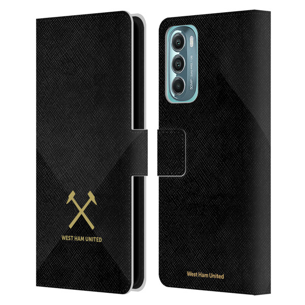 West Ham United FC Hammer Marque Kit Black & Gold Leather Book Wallet Case Cover For Motorola Moto G Stylus 5G (2022)