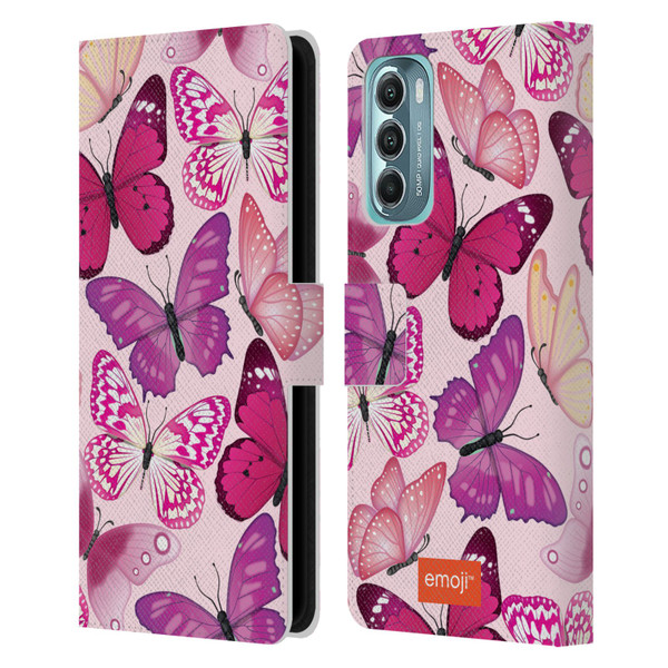 emoji® Butterflies Pink And Purple Leather Book Wallet Case Cover For Motorola Moto G Stylus 5G (2022)