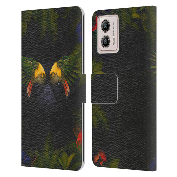 Klaudia Senator French Bulldog 2 Bird Feathers Leather Book Wallet Case Cover For Motorola Moto G53 5G