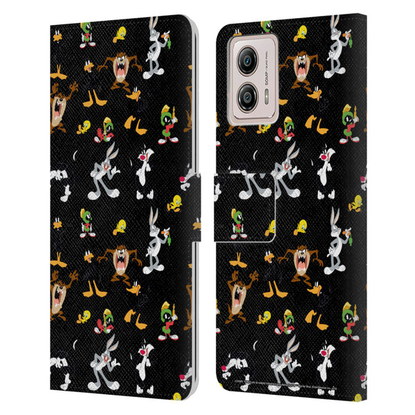 Looney Tunes Patterns Black Leather Book Wallet Case Cover For Motorola Moto G53 5G