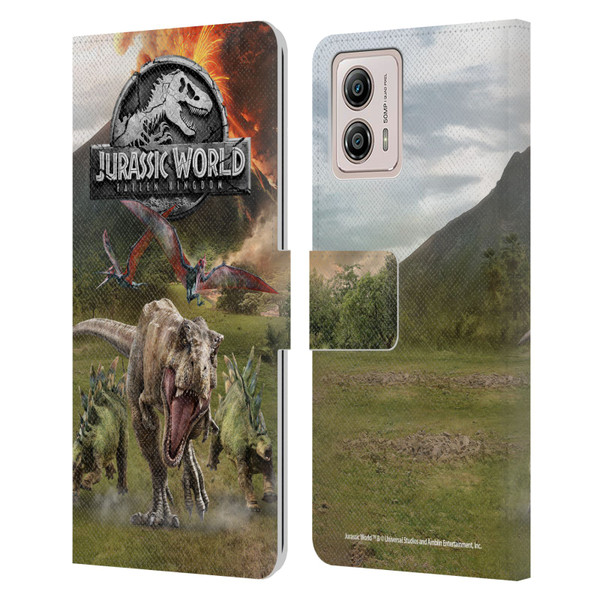 Jurassic World Fallen Kingdom Key Art Dinosaurs Escape Leather Book Wallet Case Cover For Motorola Moto G53 5G