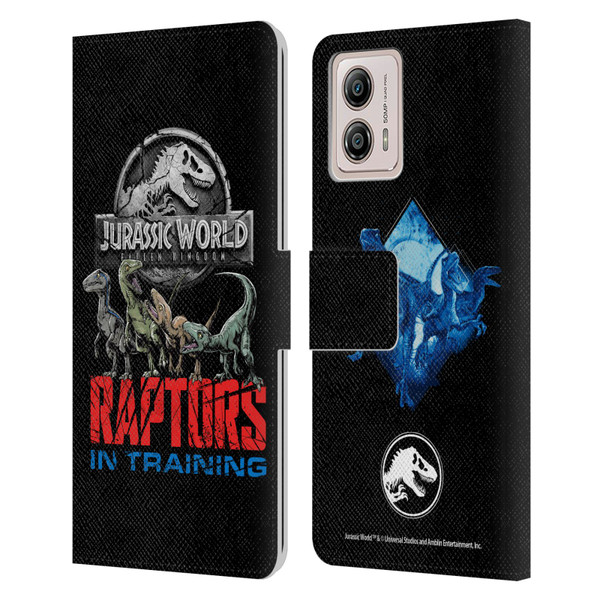 Jurassic World Fallen Kingdom Key Art Raptors In Training Leather Book Wallet Case Cover For Motorola Moto G53 5G