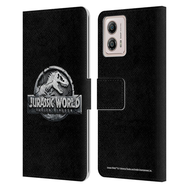 Jurassic World Fallen Kingdom Logo Plain Black Leather Book Wallet Case Cover For Motorola Moto G53 5G