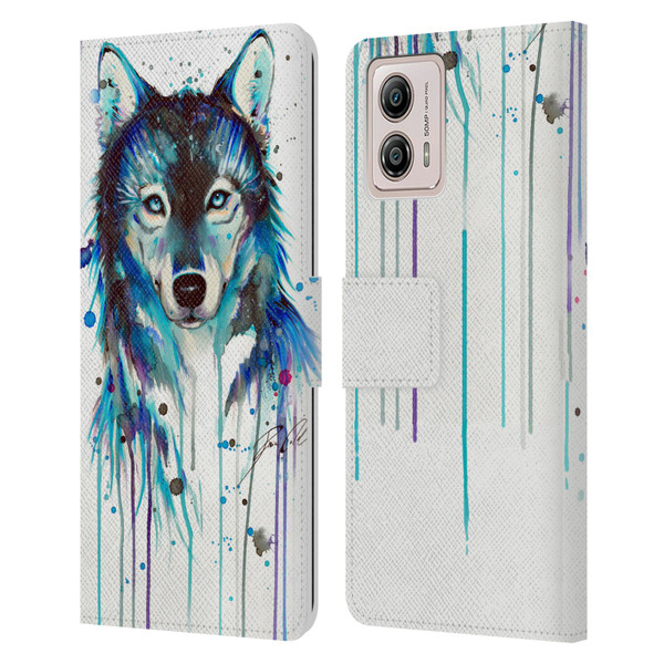 Pixie Cold Animals Ice Wolf Leather Book Wallet Case Cover For Motorola Moto G53 5G