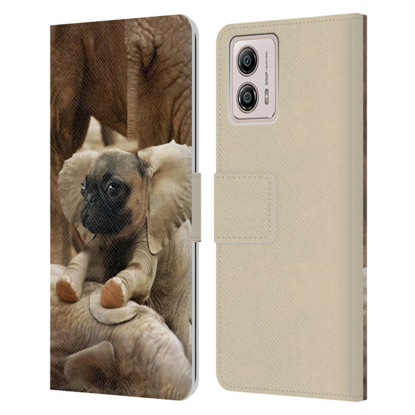 Pixelmated Animals Surreal Wildlife Pugephant Leather Book Wallet Case Cover For Motorola Moto G53 5G