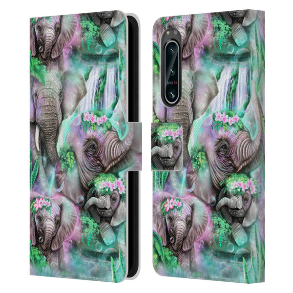 Sheena Pike Animals Daydream Elephants Lagoon Leather Book Wallet Case Cover For Sony Xperia 5 IV