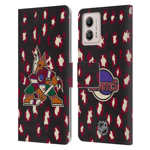 NHL Arizona Coyotes Leopard Patten Leather Book Wallet Case Cover For Motorola Moto G53 5G