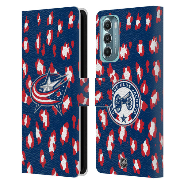 NHL Columbus Blue Jackets Leopard Patten Leather Book Wallet Case Cover For Motorola Moto G Stylus 5G (2022)