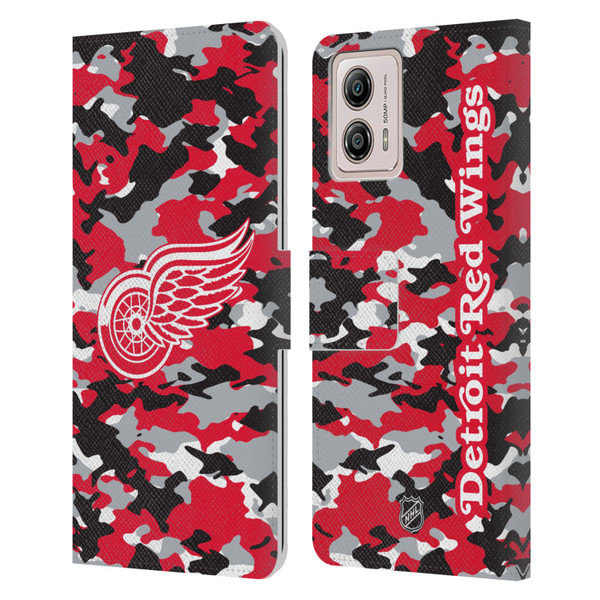 NHL Detroit Red Wings Camouflage Leather Book Wallet Case Cover For Motorola Moto G53 5G