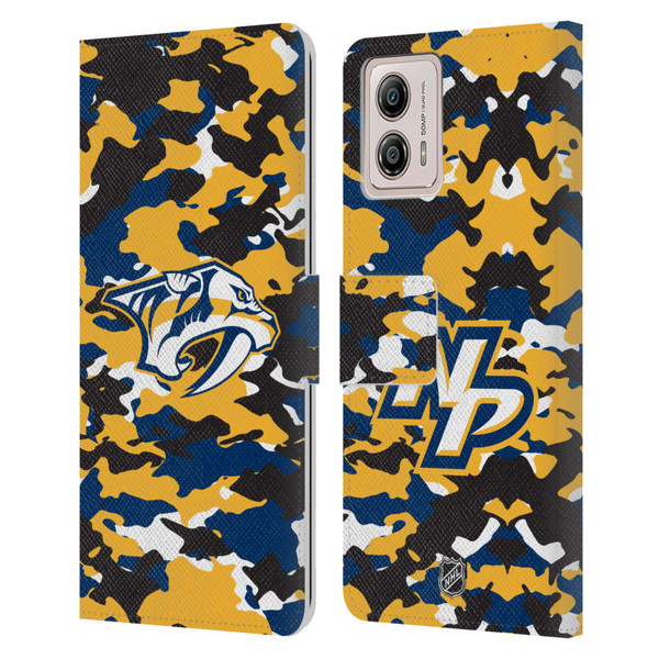 NHL Nashville Predators Camouflage Leather Book Wallet Case Cover For Motorola Moto G53 5G