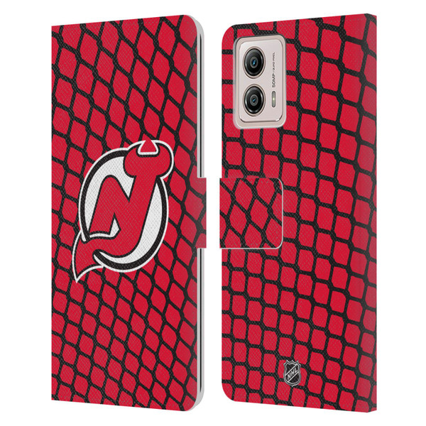 NHL New Jersey Devils Net Pattern Leather Book Wallet Case Cover For Motorola Moto G53 5G