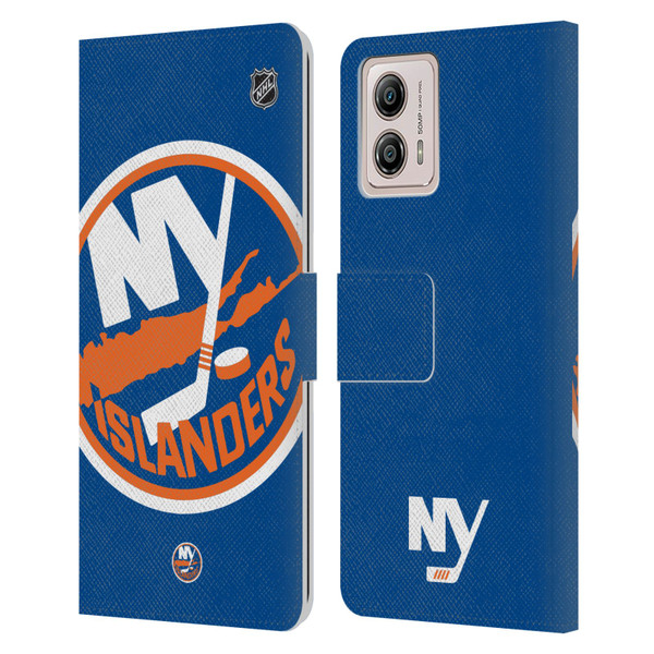 NHL New York Islanders Oversized Leather Book Wallet Case Cover For Motorola Moto G53 5G