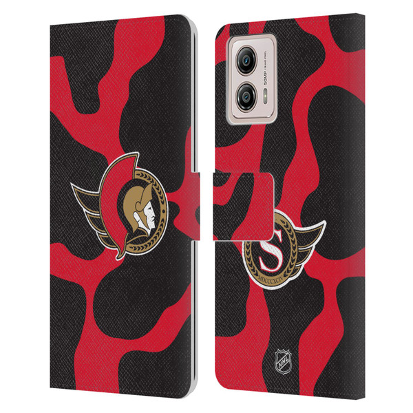 NHL Ottawa Senators Cow Pattern Leather Book Wallet Case Cover For Motorola Moto G53 5G