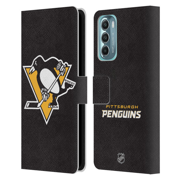 NHL Pittsburgh Penguins Plain Leather Book Wallet Case Cover For Motorola Moto G Stylus 5G (2022)