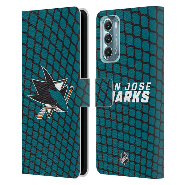 NHL San Jose Sharks Net Pattern Leather Book Wallet Case Cover For Motorola Moto G Stylus 5G (2022)