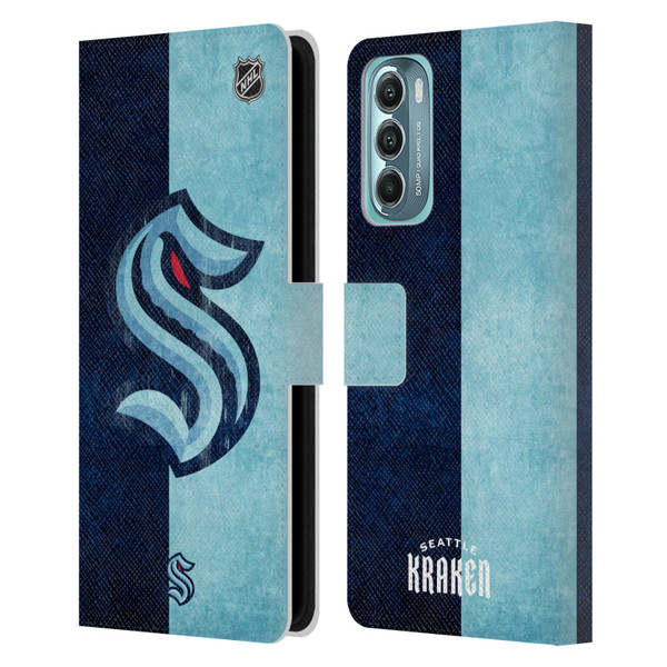 NHL Seattle Kraken Half Distressed Leather Book Wallet Case Cover For Motorola Moto G Stylus 5G (2022)