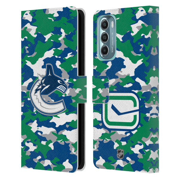 NHL Vancouver Canucks Camouflage Leather Book Wallet Case Cover For Motorola Moto G Stylus 5G (2022)