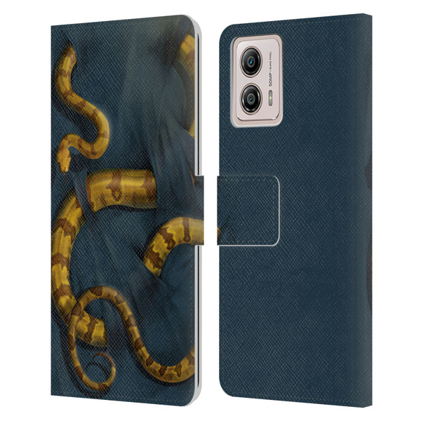 Vincent Hie Animals Snake Leather Book Wallet Case Cover For Motorola Moto G53 5G