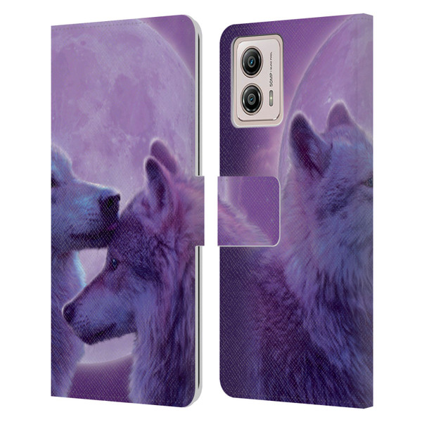 Vincent Hie Canidae Loving Wolves Leather Book Wallet Case Cover For Motorola Moto G53 5G