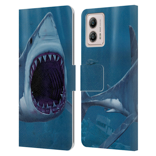 Vincent Hie Underwater Shark Bite Leather Book Wallet Case Cover For Motorola Moto G53 5G