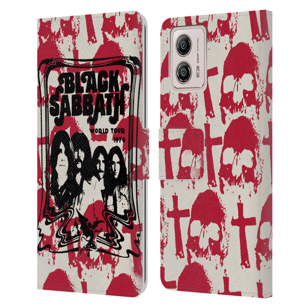Black Sabbath Key Art Skull Cross World Tour Leather Book Wallet Case Cover For Motorola Moto G53 5G