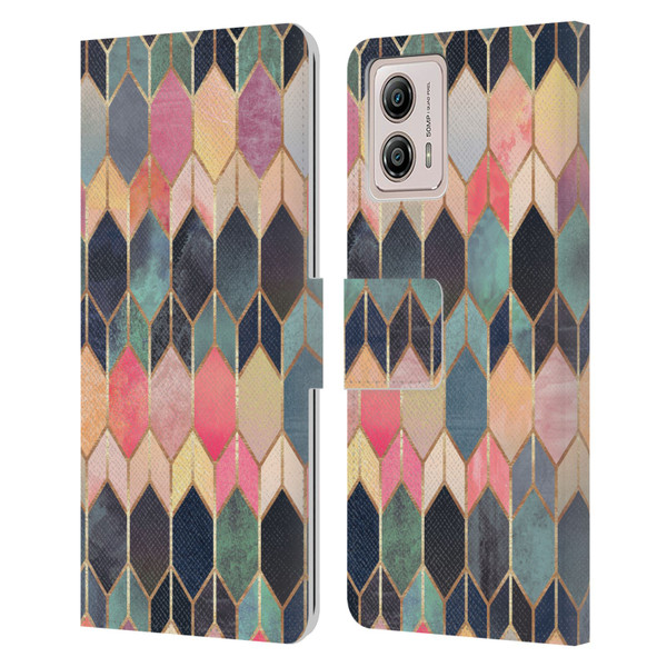 Elisabeth Fredriksson Geometric Design And Pattern Colourful Stained Glass Leather Book Wallet Case Cover For Motorola Moto G53 5G