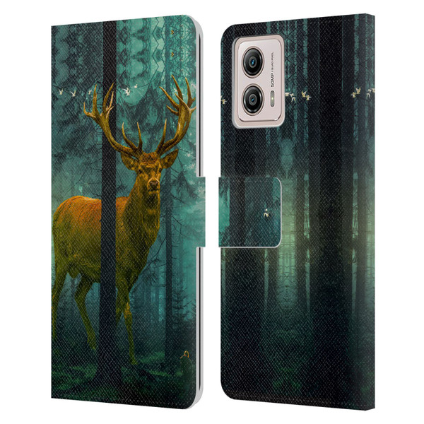 Dave Loblaw Animals Giant Forest Deer Leather Book Wallet Case Cover For Motorola Moto G53 5G