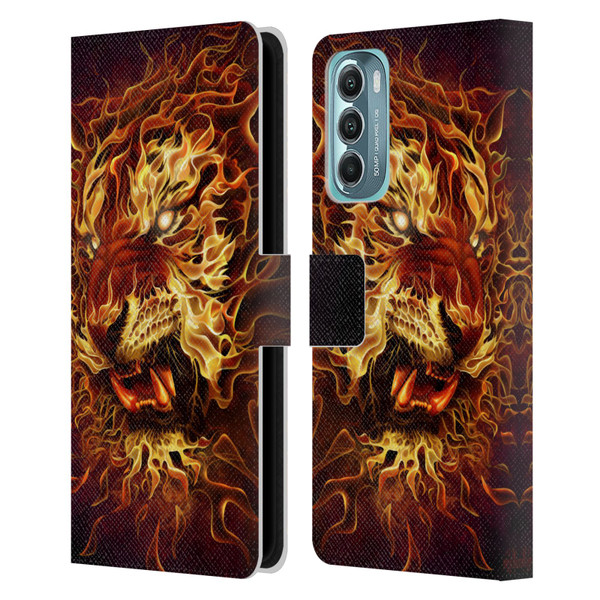 Tom Wood Fire Creatures Tiger Leather Book Wallet Case Cover For Motorola Moto G Stylus 5G (2022)