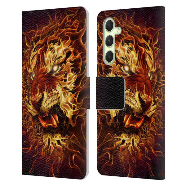 Tom Wood Fire Creatures Tiger Leather Book Wallet Case Cover For Samsung Galaxy A54 5G