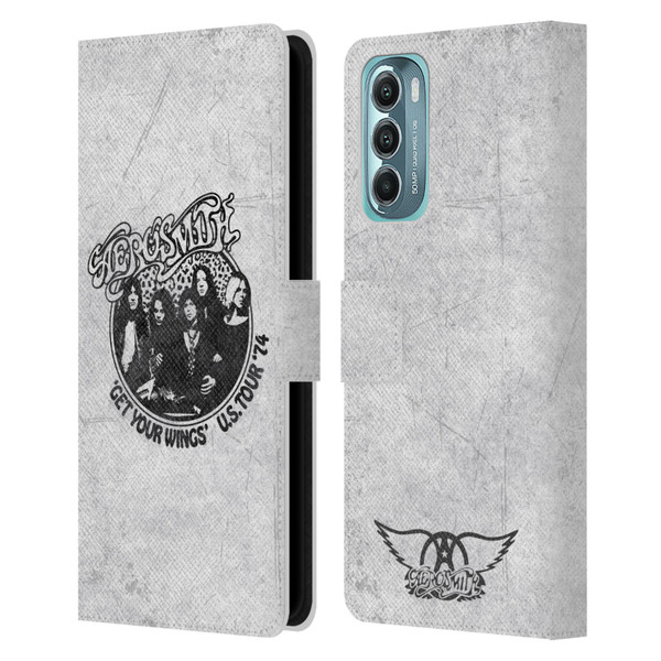 Aerosmith Black And White Get Your Wings US Tour Leather Book Wallet Case Cover For Motorola Moto G Stylus 5G (2022)
