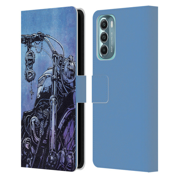 David Lozeau Skeleton Grunge Motorcycle Leather Book Wallet Case Cover For Motorola Moto G Stylus 5G (2022)