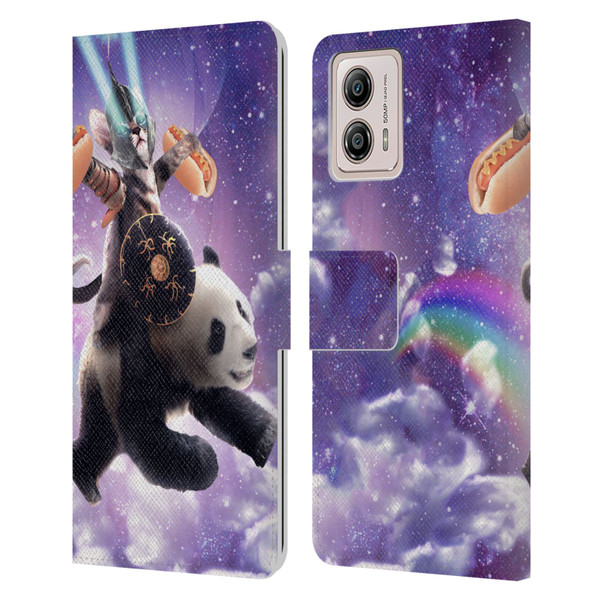 Random Galaxy Mixed Designs Warrior Cat Riding Panda Leather Book Wallet Case Cover For Motorola Moto G53 5G