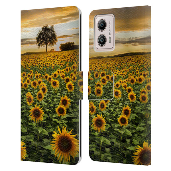 Celebrate Life Gallery Florals Big Sunflower Field Leather Book Wallet Case Cover For Motorola Moto G53 5G