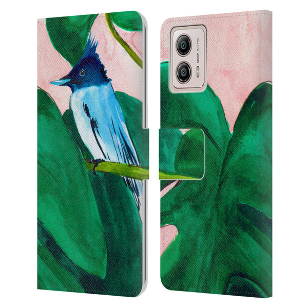 Mai Autumn Birds Monstera Plant Leather Book Wallet Case Cover For Motorola Moto G53 5G