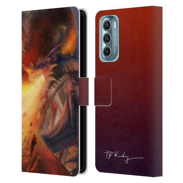 Piya Wannachaiwong Dragons Of Fire Blast Leather Book Wallet Case Cover For Motorola Moto G Stylus 5G (2022)