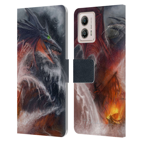 Piya Wannachaiwong Dragons Of Sea And Storms Sea Fire Dragon Leather Book Wallet Case Cover For Motorola Moto G53 5G