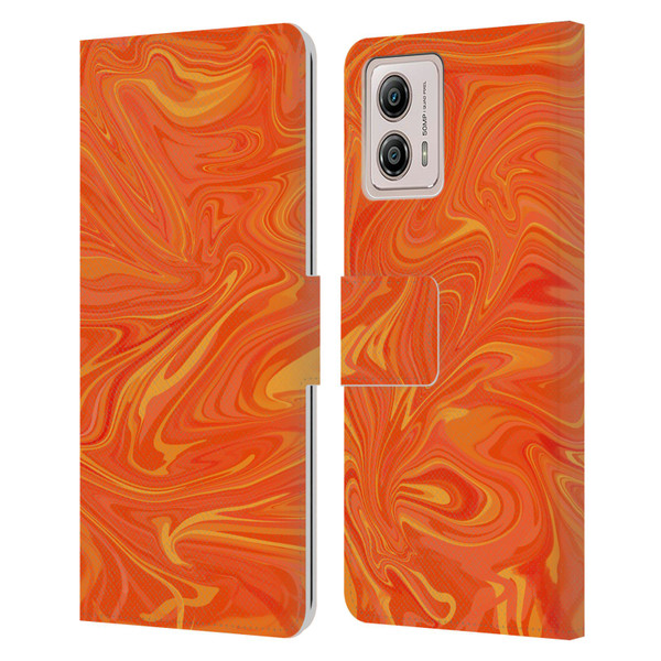 Suzan Lind Marble 2 Honey Orange Leather Book Wallet Case Cover For Motorola Moto G53 5G