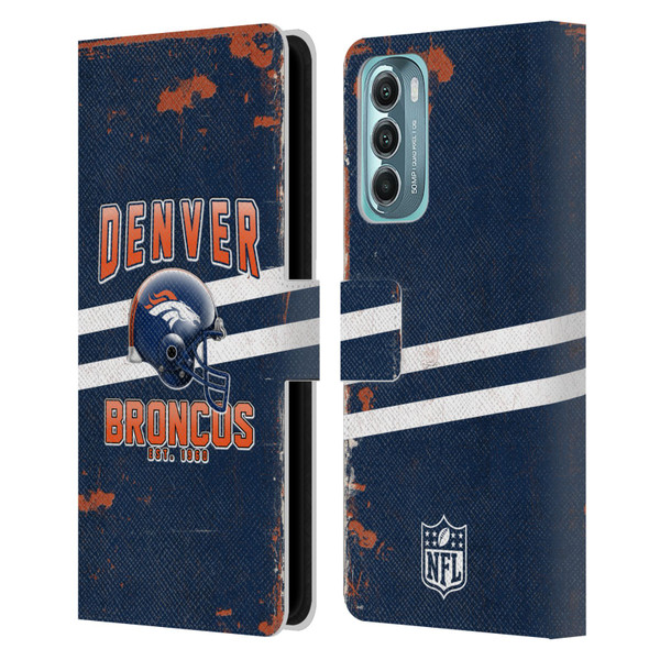 NFL Denver Broncos Logo Art Helmet Distressed Leather Book Wallet Case Cover For Motorola Moto G Stylus 5G (2022)