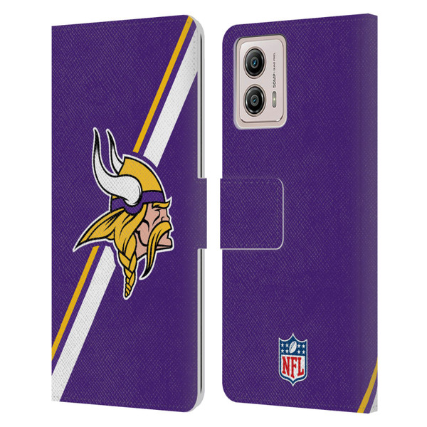 NFL Minnesota Vikings Logo Stripes Leather Book Wallet Case Cover For Motorola Moto G53 5G