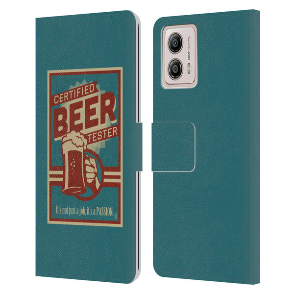 Lantern Press Man Cave Beer Tester Leather Book Wallet Case Cover For Motorola Moto G53 5G