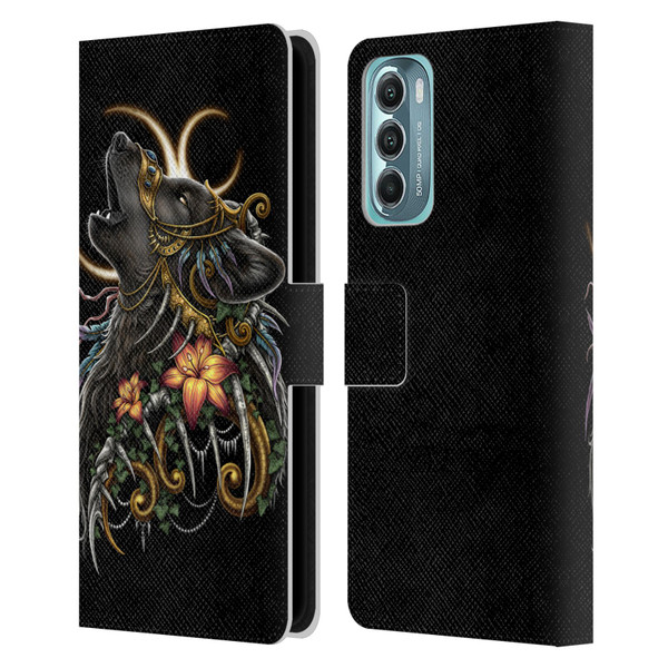 Sarah Richter Animals Gothic Black Howling Wolf Leather Book Wallet Case Cover For Motorola Moto G Stylus 5G (2022)