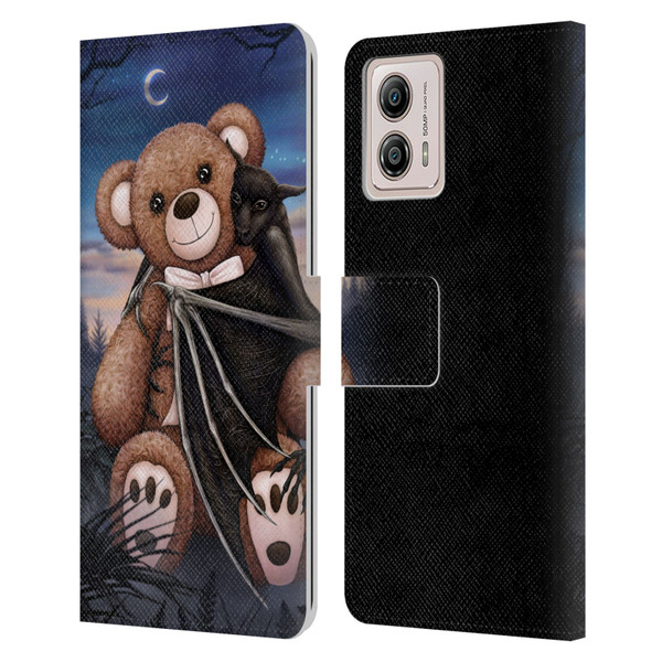 Sarah Richter Animals Bat Cuddling A Toy Bear Leather Book Wallet Case Cover For Motorola Moto G53 5G