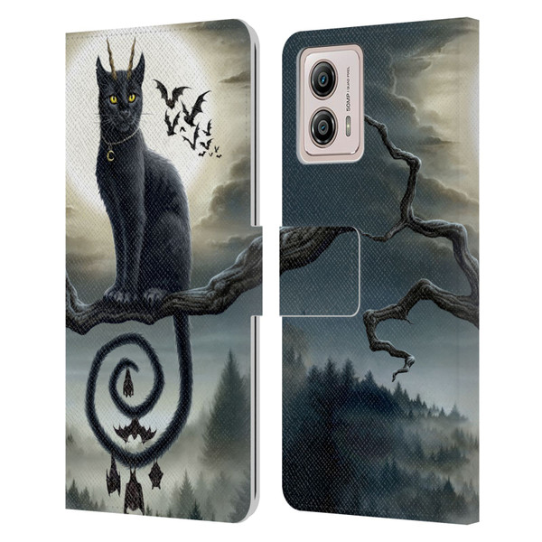 Sarah Richter Animals Gothic Black Cat & Bats Leather Book Wallet Case Cover For Motorola Moto G53 5G