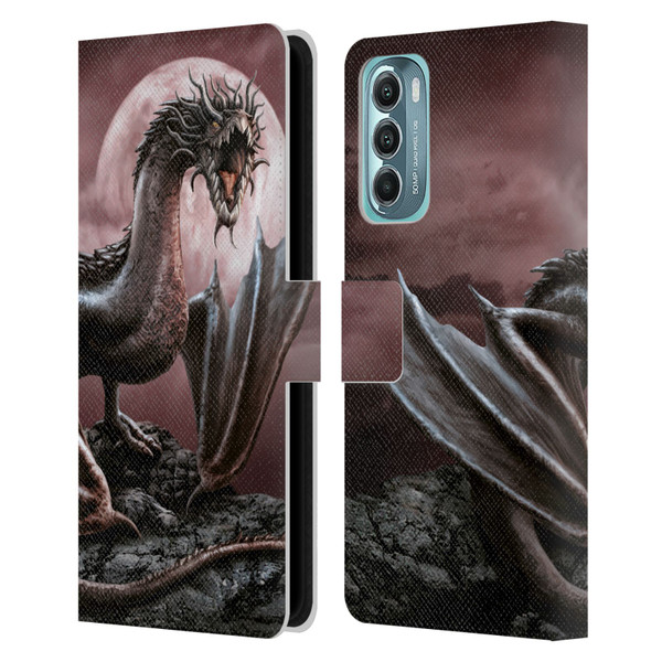 Sarah Richter Fantasy Creatures Black Dragon Roaring Leather Book Wallet Case Cover For Motorola Moto G Stylus 5G (2022)
