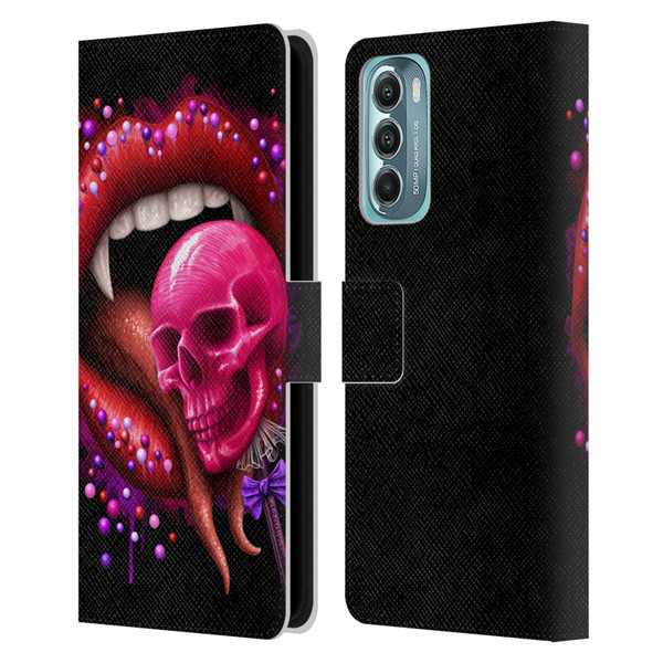 Sarah Richter Skulls Red Vampire Candy Lips Leather Book Wallet Case Cover For Motorola Moto G Stylus 5G (2022)